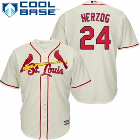 Men's Majestic St. Louis Cardinals 24 Whitey Herzog Replica Cream Alternate Cool Base MLB Jersey