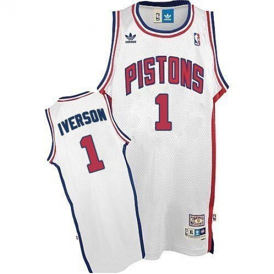 Men's Adidas Detroit Pistons 1 Allen Iverson Swingman White Throwback NBA Jersey