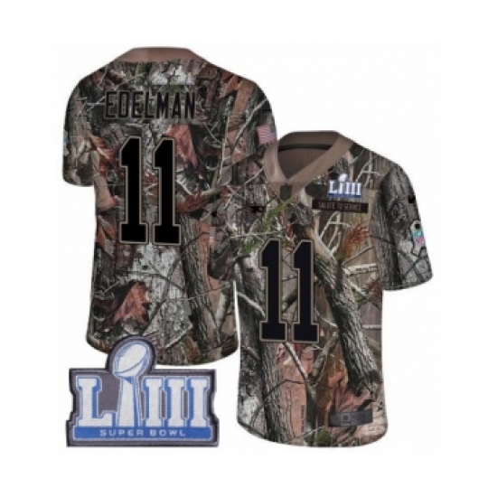 Men's Nike New England Patriots 11 Julian Edelman Camo Rush Realtree Limited Super Bowl LIII Bound NFL Jersey