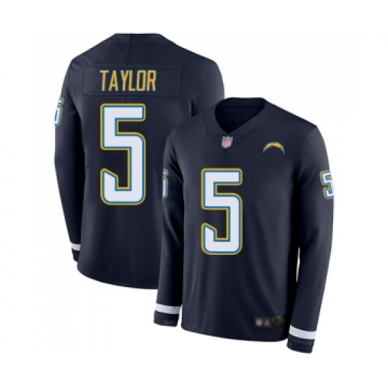 Men's Los Angeles Chargers 5 Tyrod Taylor Limited Navy Blue Therma Long Sleeve Football Jersey