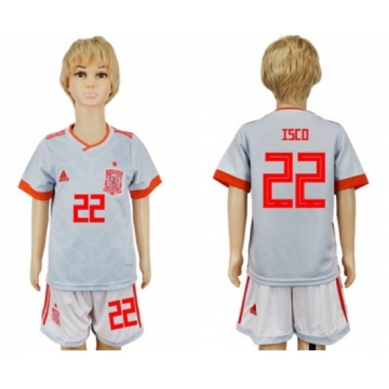Spain 22 Isco Away Kid Soccer Country Jersey