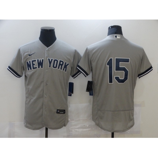 Men's Nike New York Yankees 15 Thurman Munson Grey Road Flex Base Authentic Collection Jersey