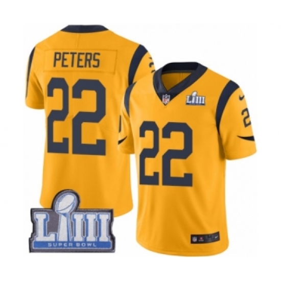 Youth Nike Los Angeles Rams 22 Marcus Peters Limited Gold Rush Vapor Untouchable Super Bowl LIII Bound NFL Jersey