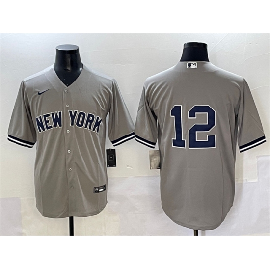 Men's New York Yankees 12 Trent Grisham Grey Cool Base Stitched Baseball Jersey