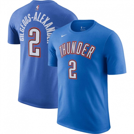 Men's Oklahoma City Thunder 2 Shai Gilgeous-Alexander Blue Icon Name & Number T-Shirt