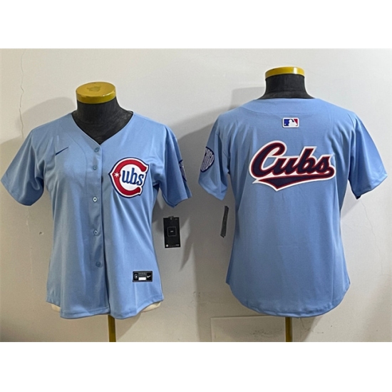 Women's Chicago Cubs Team Big Logo Blue 2024 25 2nd Alternatemited Stitched Baseball Jersey(Run Small)