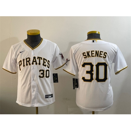 Youth Pittsburgh Pirates 30 Paul Skenes White With Cool Base Stitched Baseball Jersey