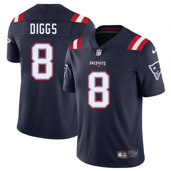Men's New England Patriots 8 Stefon Diggs Navy 2025 Vapor Limited Football Stitched Jersey