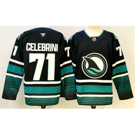 Men's San Jose Sharks 71 Macklin Celebrini Black 2024-25 Alternate Stitched Hockey Jersey