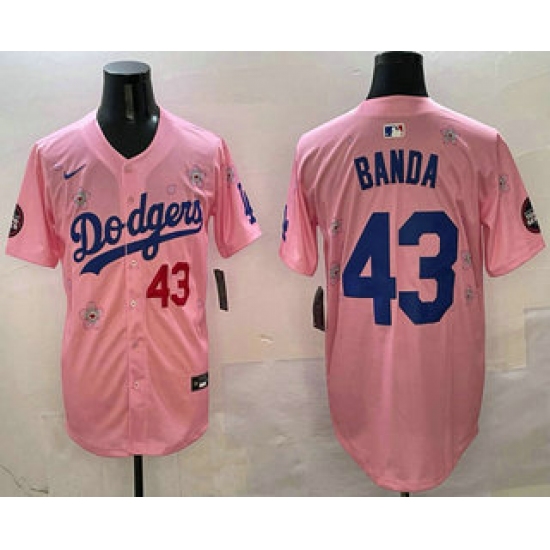 Men's Los Angeles Dodgers 43 Anthony Banda Pink 2025 Tokyo Series Limited Jersey