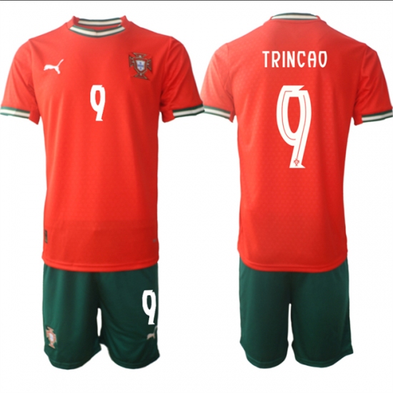 Men's Portugal Team 9 Trincao 2025 Red Home Soccer Jersey Suit