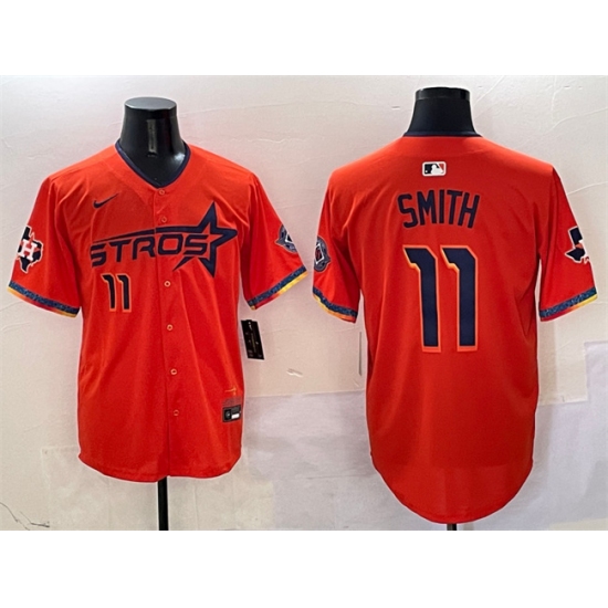 Men's Houston Astros 11 Cam Smith Orange 2025 City Connect With Texas Limited Stitched Baseball Jersey
