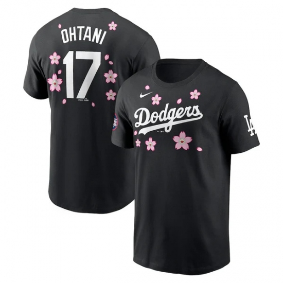 Men's Los Angeles Dodgers 17 Shohei Ohtani Black 2025 Tokyo Series Name & Number T-Shirt