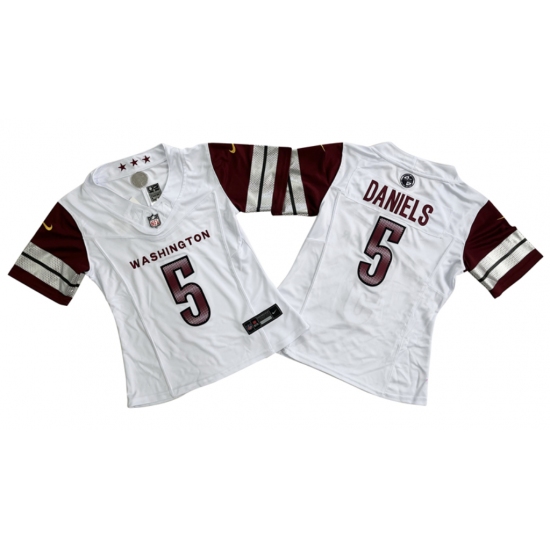 Women's Washington Commanders 5 Jayden Daniels White 2024 F.U.S.E. Draft Stitched Jersey(Run Small)