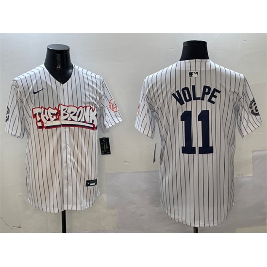 Men's New York Yankees 11 Anthony Volpe White Bronx Graffiti Vapor Limited Stitched Baseball Jersey