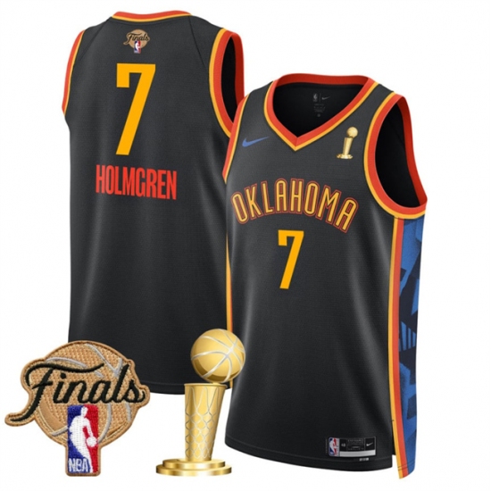 Men's Oklahoma City Thunder 7 Chet Holmgren Black 2025 Finals And Finals Champions City Edition Stitched Basketball Jersey