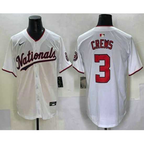Men's Washington Nationals 3 Dylan Crews White Limited Stitched Jersey