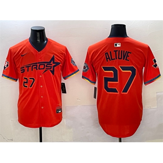 Men's Houston Astros 27 Jose Altuve Orange 2025 City Connect With Texas Limited Stitched Baseball Jersey