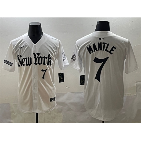 Men's New York Yankees 7 Mickey Mantle White 'Gothic Legacy Edition' Vapor Premier Limited Stitched Baseball Jersey