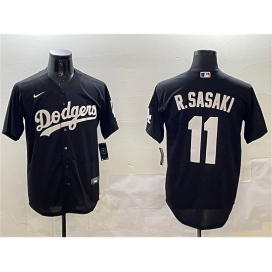 Men's Los Angeles Dodgers 11 Roki Sasaki Black Cool Base Stitched Baseball Jersey