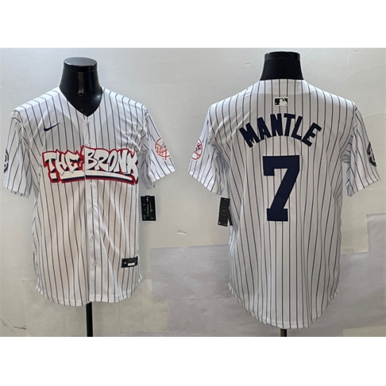 Men's New York Yankees 7 Mickey Mantle White Bronx Graffiti Vapor Limited Stitched Baseball Jersey