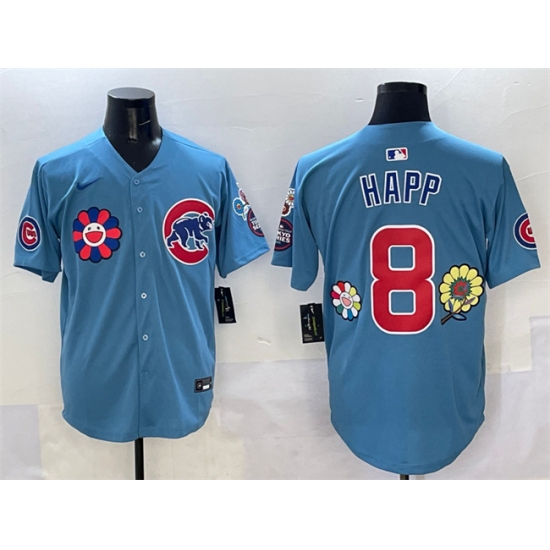 Men's Chicago Cubs 8 Ian Happ Blue 2025 Tokyo Series 2nd Alternate Limited Stitched Baseball Jersey