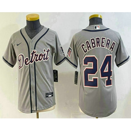 Youth Detroit Tigers 24 Miguel Cabrera Grey Cool Base Stitched Jersey