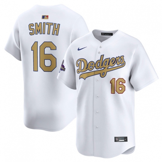 Men's Los Angeles Dodgers 16 Will Smith White 2025 Gold Collection Limited Stitched Baseball Jersey