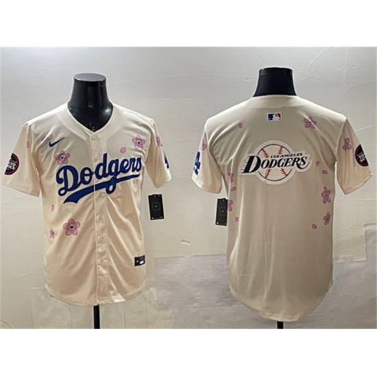 Men's Los Angeles Dodgers Team Big Logo Cream 2025 Tokyo Series Limited Stitched Baseball Jersey