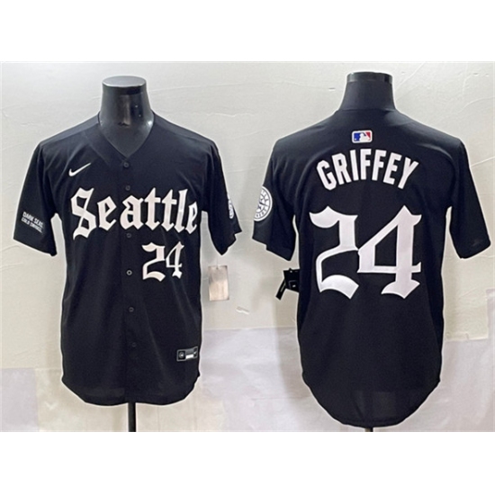 Men's Seattle Mariners 24 Ken Griffey Jr. Black 'Deep Sea Gothic Edition' Vapor Premier Limited Stitched Baseball Jersey