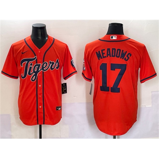 Men's Detroit Tigers 17 Parker Meadows Orange With Cool Base Stitched Baseball Jersey