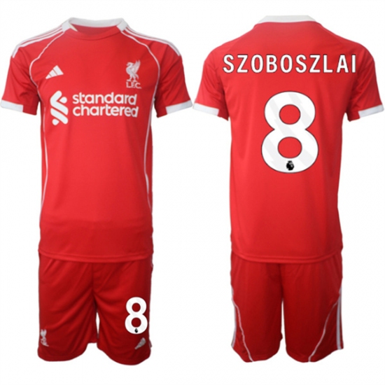 Men's Liverpool 8 Dominik Szoboszlai 2025 Red Home Soccer Jersey Suit
