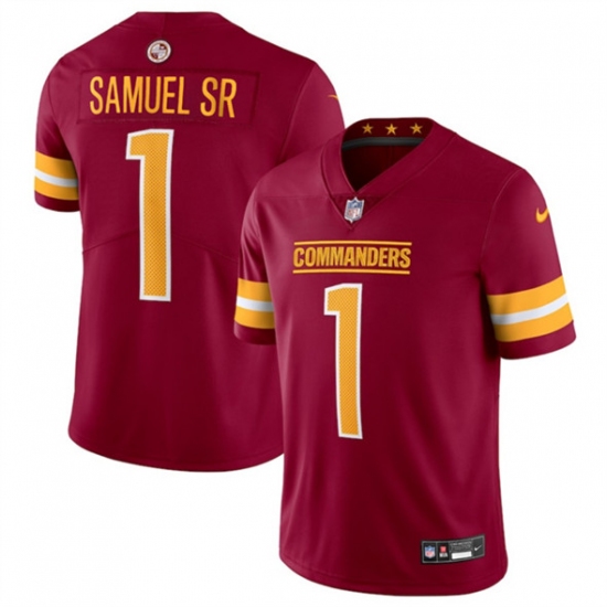 Men's Washington Commanders 1 Deebo Samuel Sr Burgundy 2025 Vapor Limited Football Stitched Jersey