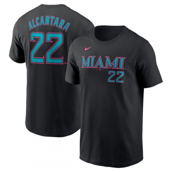 Men's Miami Marlins 22 Sandy Alcantara Black 2025 City Connect Name & Number T-Shirt