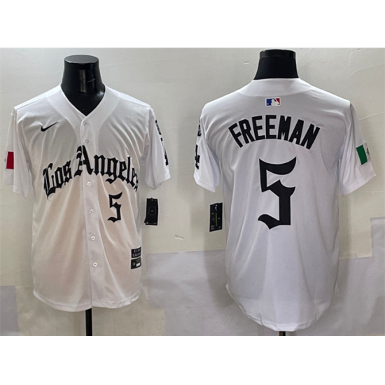 Men's Los Angeles Dodgers 5 Freddie Freeman White Mexico 2025 LA Gothic Style With Fernando Vapor Premier Limited Stitched Baseball Jersey