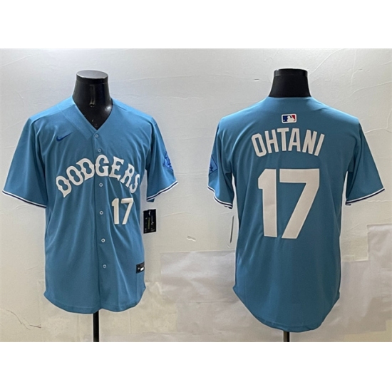 Men's Los Angeles Dodgers 17 Shohei Ohtani Light Blue Limited Stitched Baseball Jersey