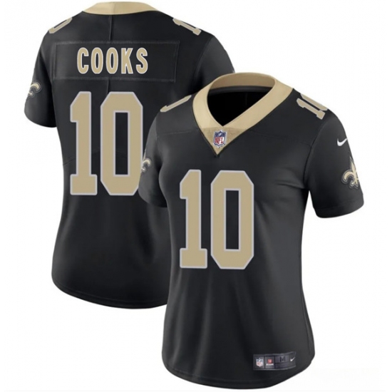 Women's New Orleans Saints 10 Brandin Cooks Black 2025 Vapor Limited Football Stitched Jersey(Run Small)