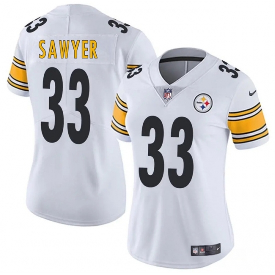 Women's Pittsburgh Steelers 33 Jack Sawyer White 2025 Draft Vapor Untouchable Limited Football Stitched Jersey(Run Small)