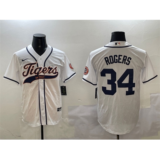 Men's Detroit Tigers 34 Jake Rogers White With Cool Base Stitched Baseball Jersey