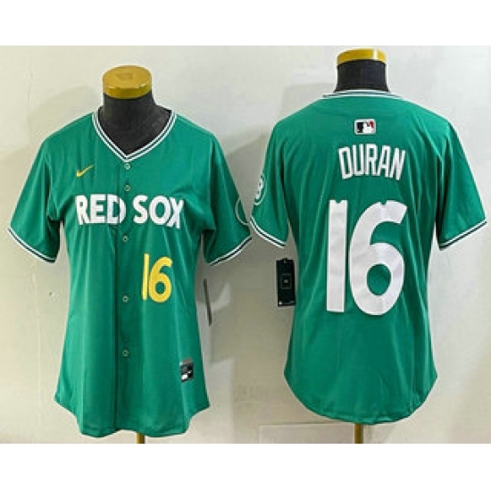 Women's Boston Red Sox 16 Jarren Duran Green 2025 City Connect Player Name Limited Jersey