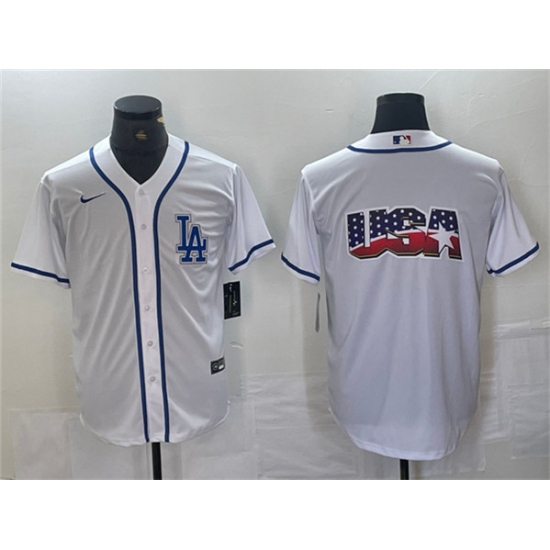 Men's Los Angeles Dodgers Team Big Logo White Cool Base Stitched Baseball Jersey