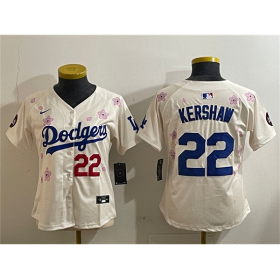 Women's Los Angeles Dodgers 22 Clayton Kershaw Cream 2025 Tokyo Series Limited Stitched Baseball Jersey(Run Small)