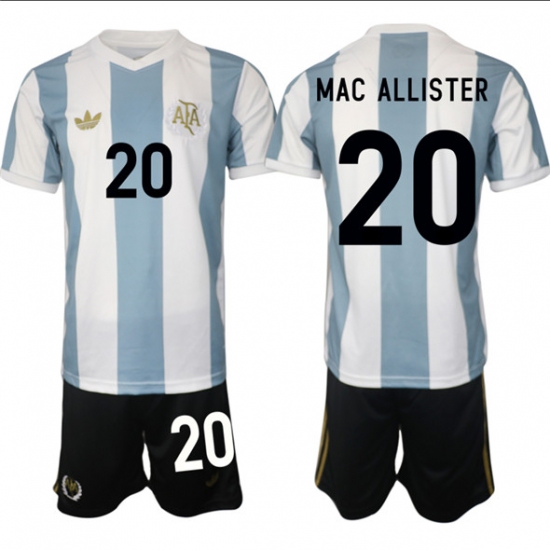 Men's Argentina 20 Alexis Mac Allister White Blue 2024-25 50th Anniversary Home Soccer Jersey Suit