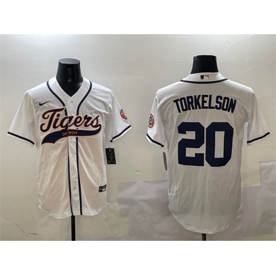 Men's Detroit Tigers 20 Spencer Torkelson White With Cool Base Stitched Baseball Jersey