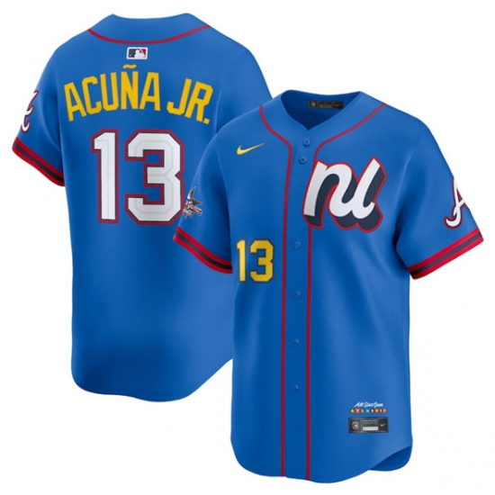 Men's National League 13 Ronald Acuna Jr. Blue 2025 All-Star Edition Limited Stitched Baseball Jersey