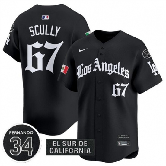 Men's Los Angeles Dodgers 67 Vin Scully Black Mexico 2025 LA Gothic Style With Fernando Vapor Premier Limited Stitched Baseball Jersey