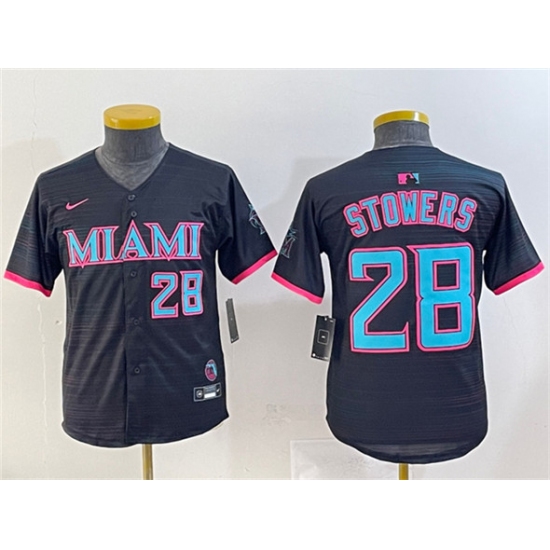 Youth Miami Marlins 28 Kyle Stowers Black 2025 City Connect Limited Stitched Baseball Jersey