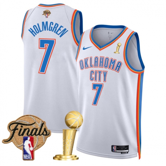 Men's Oklahoma City Thunder 7 Chet Holmgren White 2025 Finals And Finals Champions Association Edition Stitched Basketball Jersey