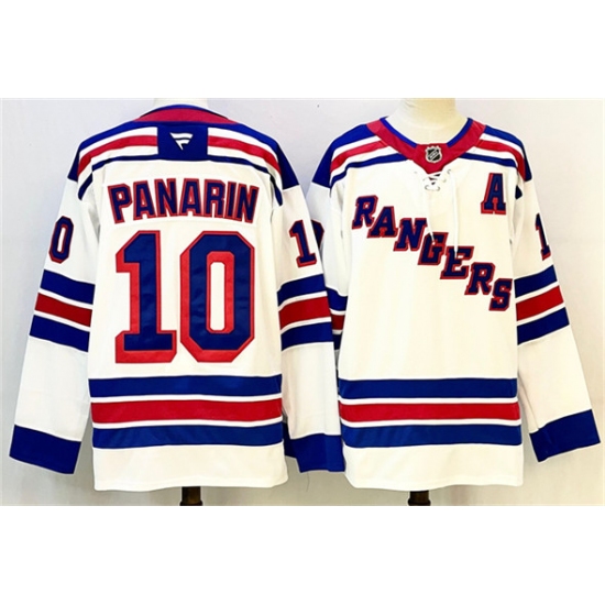 Men's New York Rangers 10 Artemi Panarin White With A 2024-25 Away Stitched Jersey