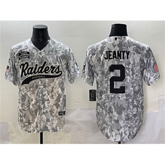 Men's Las Vegas Raiders 2 Ashton Jeanty 2024 Arctic Camo Salute to Service Stitched Baseball Jersey